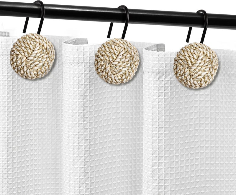 Sunlit Boho Knots Shower Curtain Hooks, Home Decorative Shower Curtain Rings with Black Hooks for Bathroom, Seaside Nautical Shower Curtain Hangers Bathroom Accessories, Set of 12 - Image 2